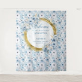 Classic Watercolor Dusty Blue Gold Wedding Foto Wandteppich (Vorderseite)