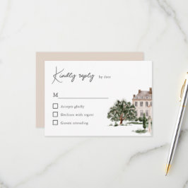 Classic Watercolor English Manor House Wedding RSVP Karte