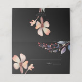 Classic Watercolor Floral Blätter Black Wedding Platzkarte (Außenseite Aufgefaltet)