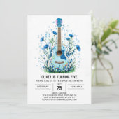 Classic Watercolor Guitar Boy Birthday Einladung (Stehend Vorderseite)
