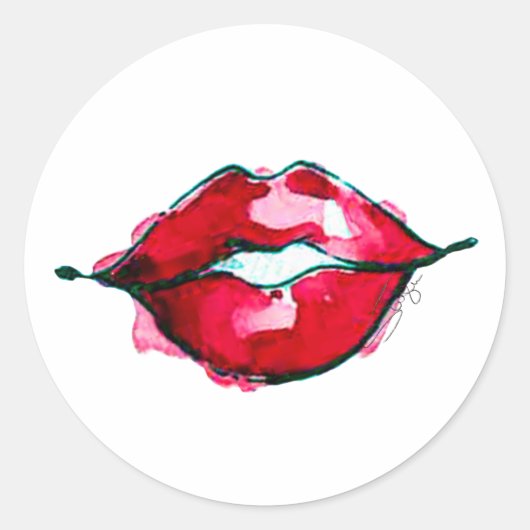Classic Watercolor Lips Runder Aufkleber (Vorderseite)