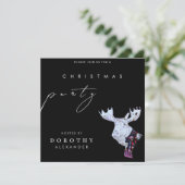 Classic Watercolor Moose Christmas Party Schwarz Einladung (Stehend Vorderseite)
