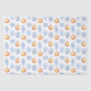 Classic Watercolor Pumpkins Blue White Ginger Jars Seidenpapier
