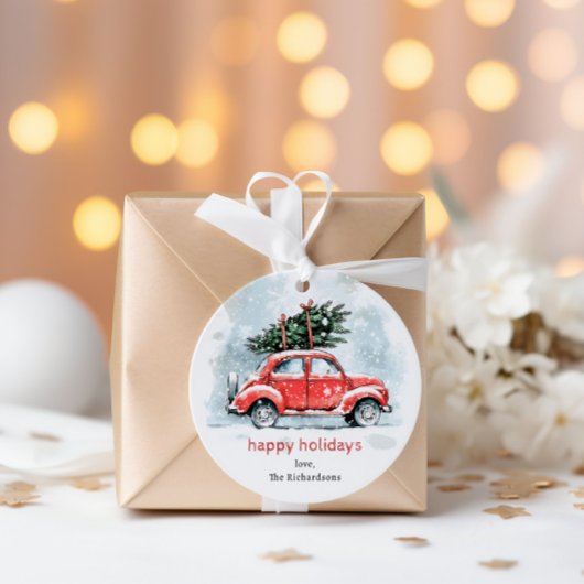 Classic Watercolor Red Car Christmas Tree Holiday  Geschenkanhänger