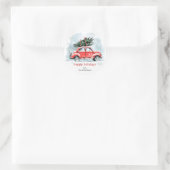 Classic Watercolor Red Car Christmas Tree Holiday Runder Aufkleber (Tasche)