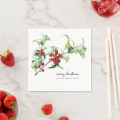 Classic Watercolor Weihnachten Holly Berries Name Serviette (Beispiel)