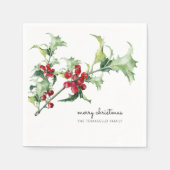 Classic Watercolor Weihnachten Holly Berries Name Serviette (Vorderseite)