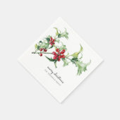 Classic Watercolor Weihnachten Holly Berries Name Serviette (Ecke)