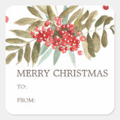 Classic Watercolor Weihnachtsberries Quadratischer Aufkleber (Vorderseite)