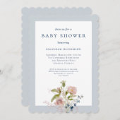 Classic Watercolor Wildblume Blue Baby Dusche Einladung (Vorne/Hinten)