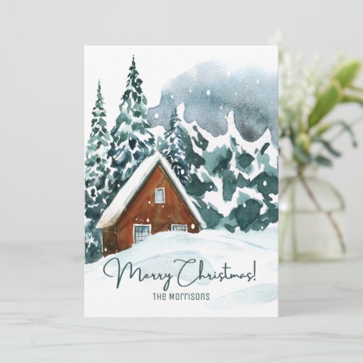 Classic Watercolor Winterwald Frohe Weihnachten (Stehend Vorderseite)