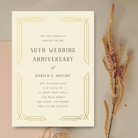 Classic Wedding Anniversary Gold Foil Einladung