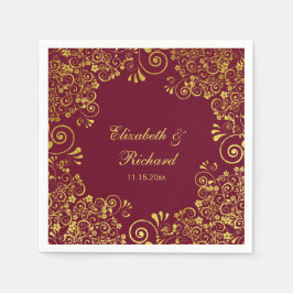 Classic Wedding Burgundy Gold Floral Muster Serviette