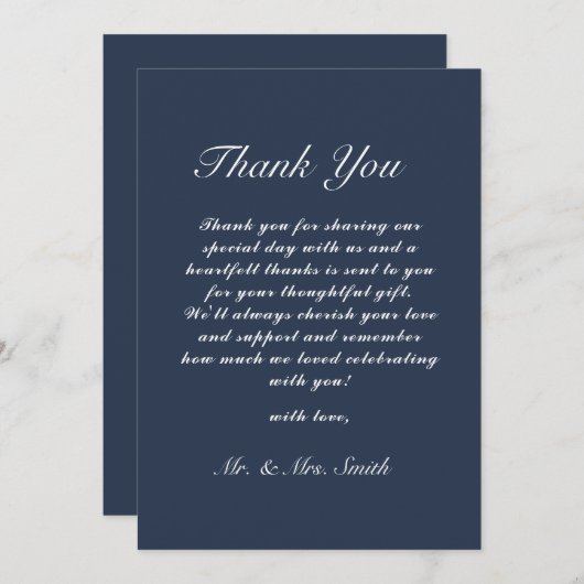Classic Wedding Dankeschön Card Navy Blue Einladung (Vorne/Hinten)
