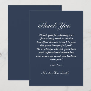 Classic Wedding Dankeschön Card Navy Blue Einladung