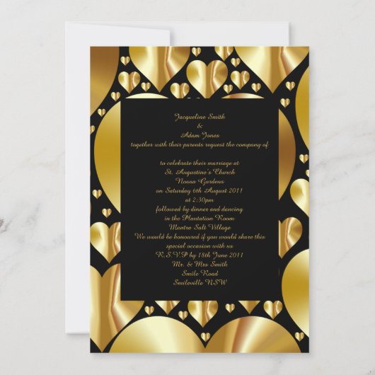 Classic Wedding Einladung in Gold und Schwarz (Rückseite)