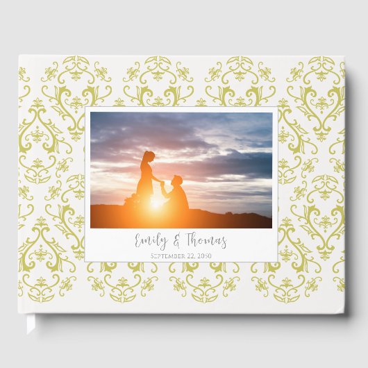 Classic Wedding Elegante Damask Muster Gold Gästebuch (Vorderseite)