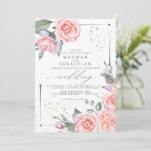 Classic Wedding Elegante Wasserfarbe Rosa Rosen Einladung (Stehend Vorderseite)