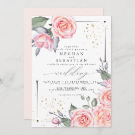 Classic Wedding Elegante Wasserfarbe Rosa Rosen Einladung
