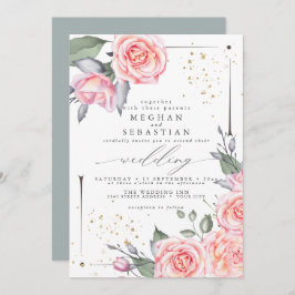 Classic Wedding Elegante Wasserfarbe Rosa Rosen Einladung