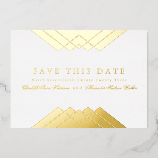 Classic Wedding Geometric Gold Save the Date Folieneinladung (Vorderseite)
