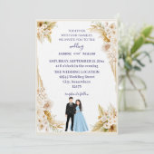 Classic wedding invitation in beige and gold einladung (Stehend Vorderseite)