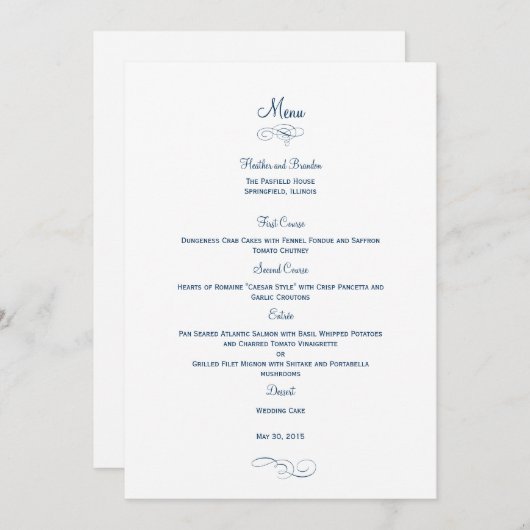 Classic Wedding Menu Card - (Marine) Menu Cards Menükarte (Vorne/Hinten)
