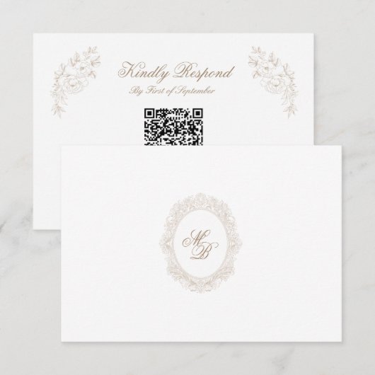 Classic Wedding Monogram Crest QR code RSVP Card Karte (Vorne/Hinten)