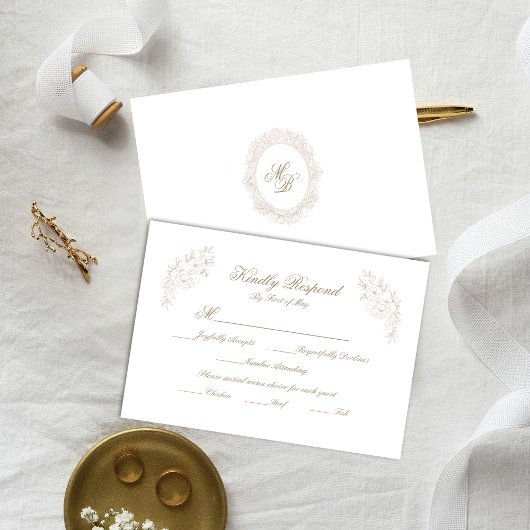 Classic Wedding Monogram Crest RSVP Card Karte