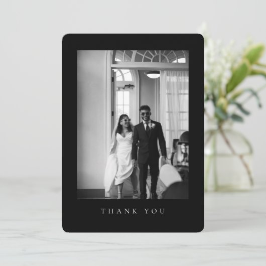 Classic Wedding Photo Black Rounded Thank You Card Dankeskarte (Stehend Vorderseite)