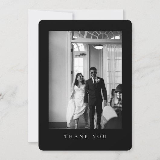 Classic Wedding Photo Black Rounded Thank You Card Dankeskarte (Vorderseite)
