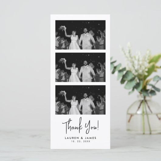 Classic Wedding Photo Strip Thank You Card (Stehend Vorderseite)