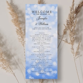 Classic Wedding Program Navy Blue Bokeh Lights Einladung
