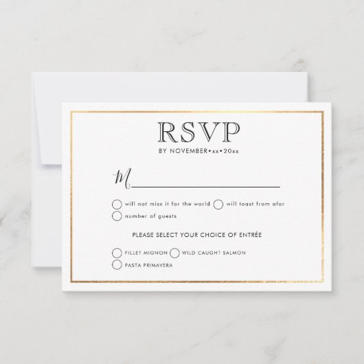 Classic Wedding RSVP Stilvoll|Gold Frame Ankündigung (Vorderseite)