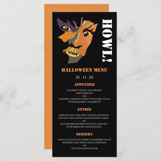 Classic Werewolf, Halloween-Party Menu Menükarte (Vorne/Hinten)