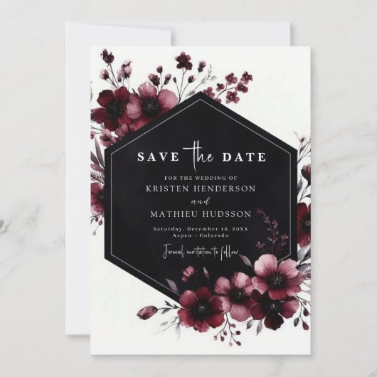 Classic Whimsical Burgundy Wedding Save The Date (Vorderseite)