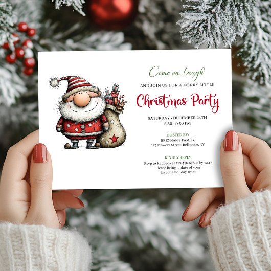 Classic whimsical Santa Christmas party invitation Einladung