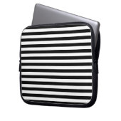 Classic White and Black Horizontal Stripe Pattern Laptopschutzhülle (Vorderseite Links)