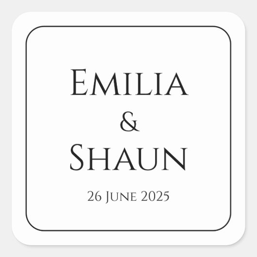 Classic White and Black Square Wedding Stickers (Vorderseite)