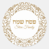 Classic White and Gold Glitzer Custom Passover Runder Aufkleber (Vorderseite)
