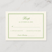 Classic White and Sage Green Wedding Response Begleitkarte (Vorderseite)