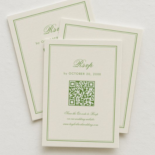 Classic White and Sage Green Wedding Response Begleitkarte