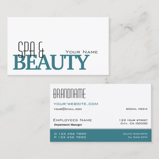 Classic White Aquamarin Stilvoll Einfach und Beruf Visitenkarte (Vorne/Hinten)