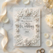 Classic White Bas Relief Faux Embossed Floral  Einladung