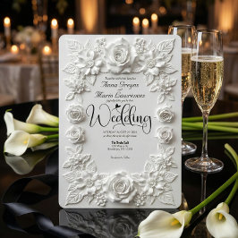 Classic White Bas Relief Faux Embossed Floral  Einladung
