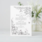 Classic White Black Floral Wedding  Begleitkarte (Stehend Vorderseite)