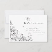 Classic White Black Floral Wedding  RSVP Card Karte (Vorderseite)