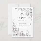 Classic White Black Floral Wedding  RSVP Karte (Vorderseite)