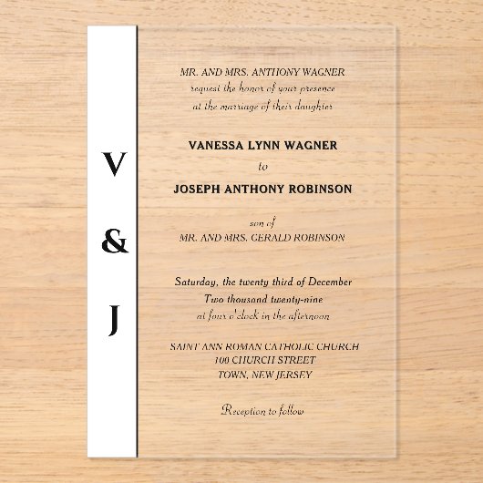 Classic White Black Modern Wedding Acryleinladungen (Vorderseite)