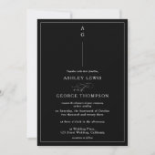 Classic white black photo calligraphy wedding einladung (Vorderseite)